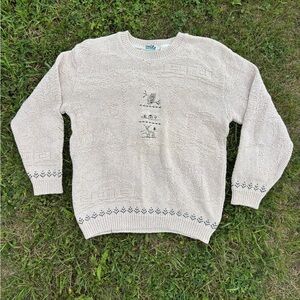 Vtg Northern Reflections Parkhurst Embossed Grandma Sweater Sz Sm Owl Cabin Deer